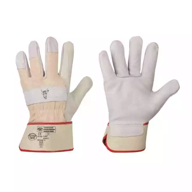 Guantes Cabeza de Toro, Talla 10 Natural Auténtico Cuero Vacuno Protección EN420