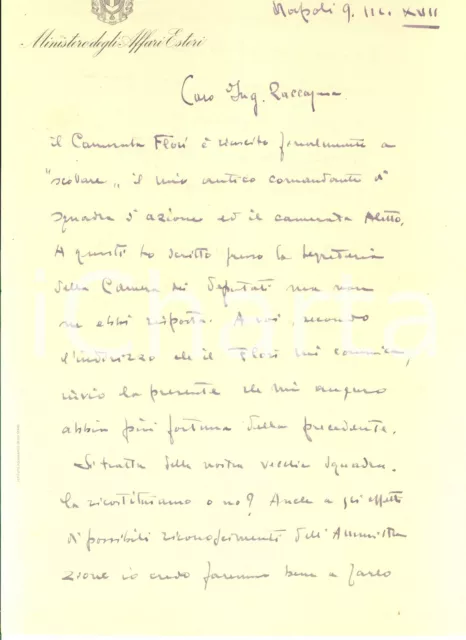 1939 NAPOLI Ministero degli Affari Esteri - Lettera squadrista T. ROSTAGNO