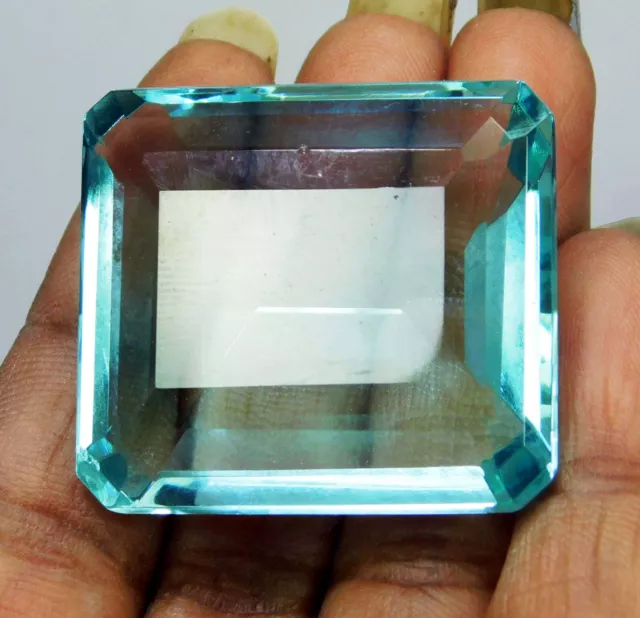 Natural 95.50 Ct Aquamarine Brazil Emerald Cut Ocean Blue Loose Gemstone.