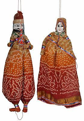 KSM Traditional Rajasthani Wood Folk Puppet Pair for Home Décor-Event MULTICOLOR