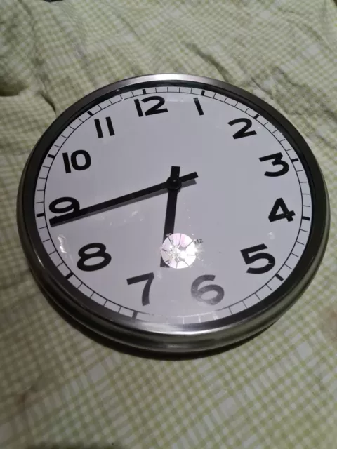 Stainless Steel Round Wall Clock In E.w.o See Pic's