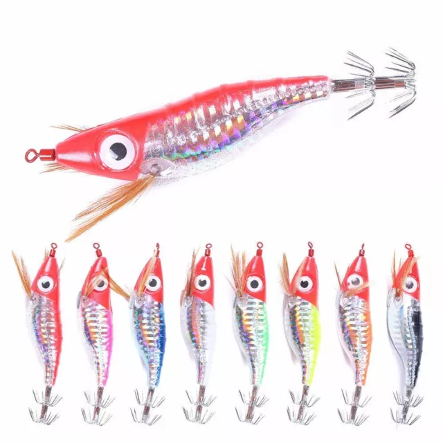 8PCS 10cm/9g Shrimp Lure Squid Jig Octopus Fishing Hook Tackle Bait