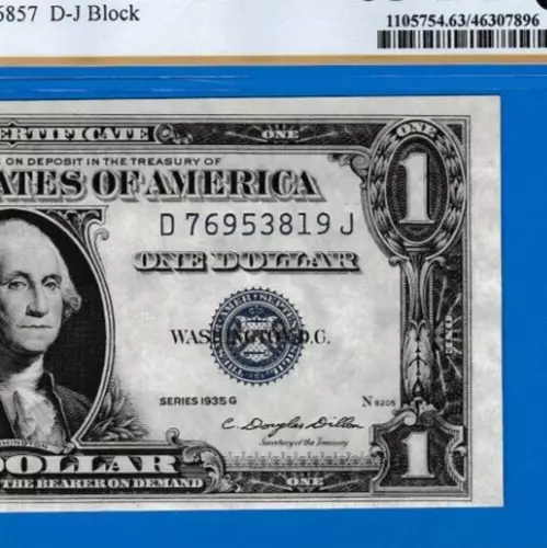 $1  1935 G  Motto  Silver Certificate Note Serial # D 76953819 J Pcgs