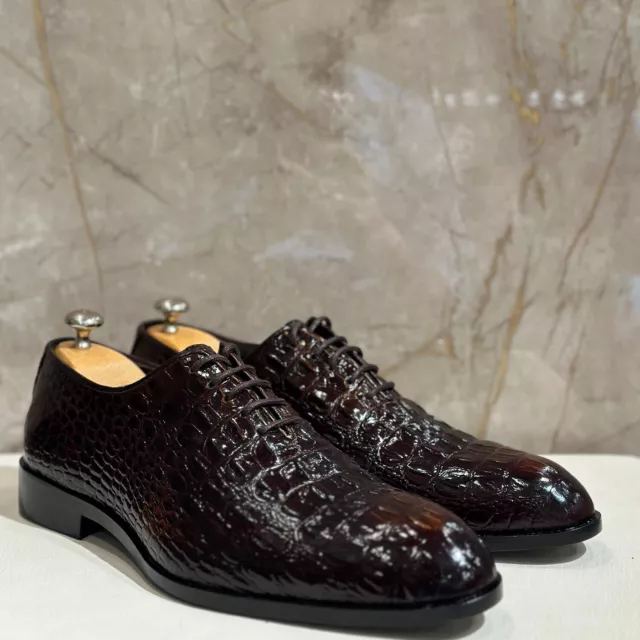 HANDMADE MENS BROWN crocodile pattern dress shoes, Men brown calf ...