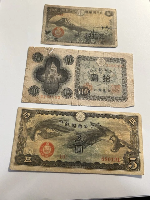 VINTAGE JAPAN WWII Occupation Currency Notes 5 Rupees 10 Yen Banknote ...