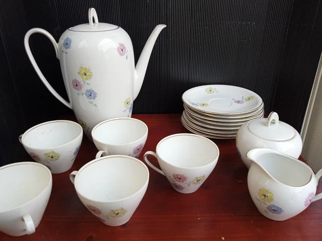 Ancien Service à Café Johnson Brothers Blanc – Cafetière, Sucrier Et 6 Tasses