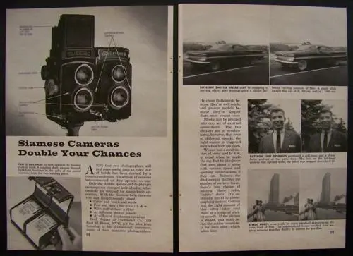 Fotokraft Rolleicord Saimese-Twin cámara estéreo plataforma 1959 artículo pictórico