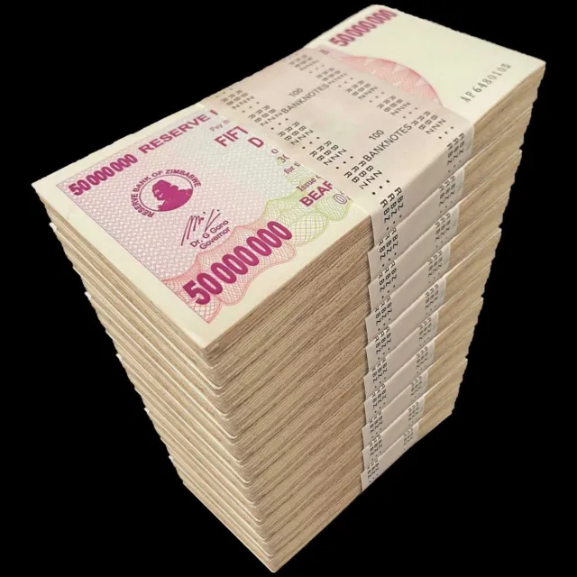 Zimbabwe 1000 x 50 Million Dollar 2008 - Pick- 57 - 1000 PCS – USED BRICK