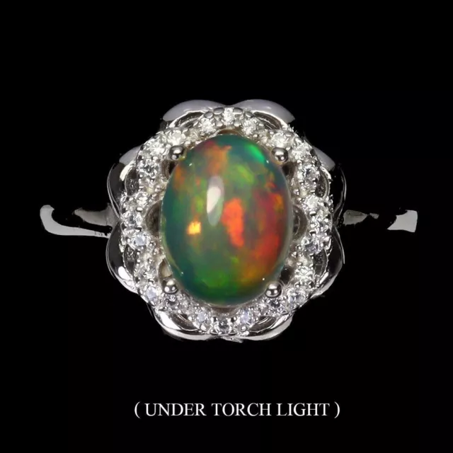 Ring White Opal Fire Lustre Genuine Natural Mined Gem Sterling Silver Q US 8.25