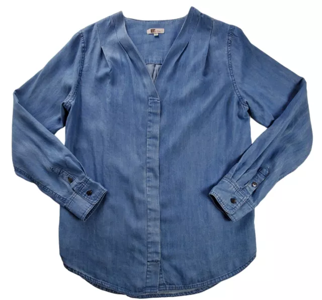 Kut From The Kloth Blue Chambray Top Shirt 100% Lyocell Button Up Shirt Size L