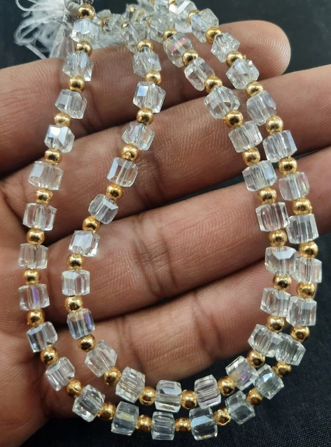 8 "Strand Clear Quartz Hydro Faceted 3D Cube Box Shape Gemstone Beads Jewelry