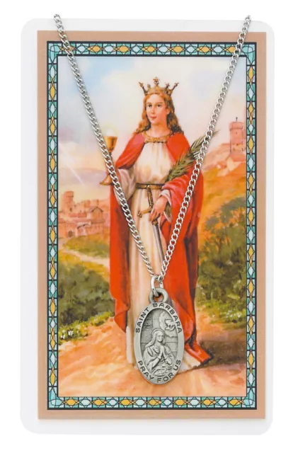 St Barbara Medal Catholic Patron Saint 18" Necklace Prayer Card Set
