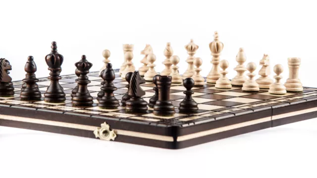 Brand New♞ Hand Crafted Wooden Chess And Draughts Set3 36cm x 36cm ♚ 3