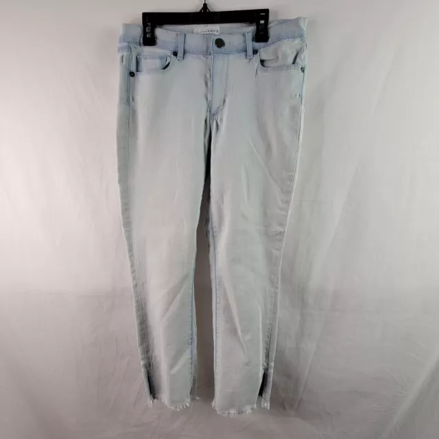Loft Womens Jeans 6 28P Blue Denim Modern Skinny Fringe Vented Acid Wash Button