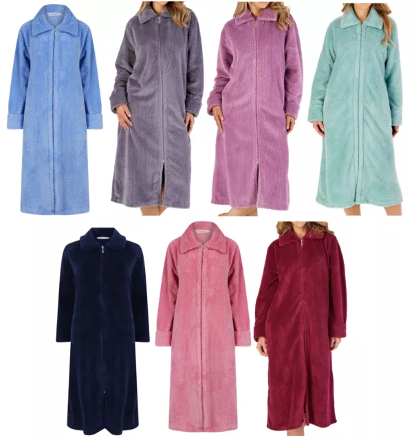 Slenderella Ladies Zip Up Dressing Gown Womens Soft Waffle Fleece Bath Robe