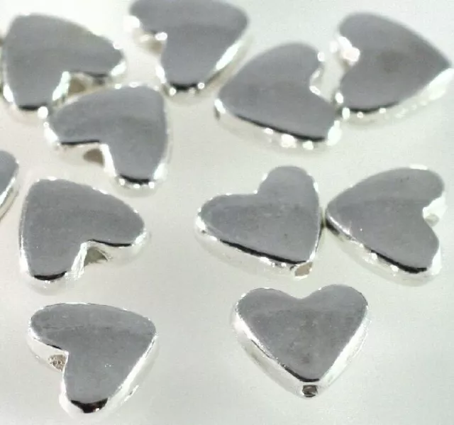 Bead, Heart, 17 Silver Plated Pewter 7x8mm Double Sided Heart Beads *