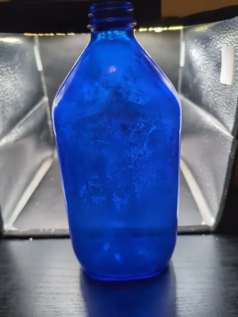 Antique Cobalt Blue Glass Genuine Phillips Milk Of Magnesia Bottle 7" tall Lid