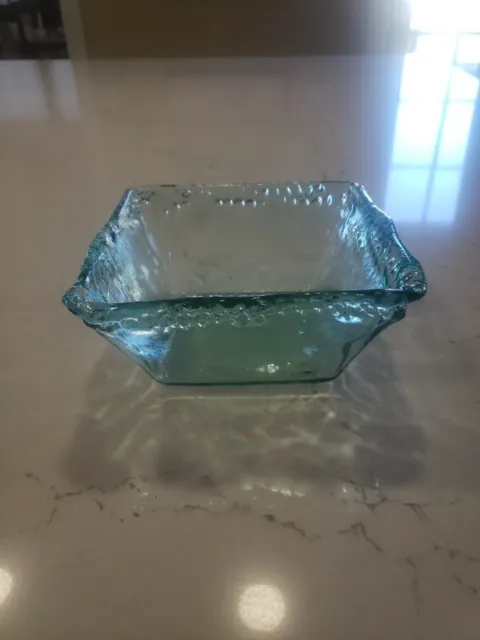 Recycled Glass Square Bowl Heavy 6.75" x 3" x 1/4" Sea Green Textured Art Glass