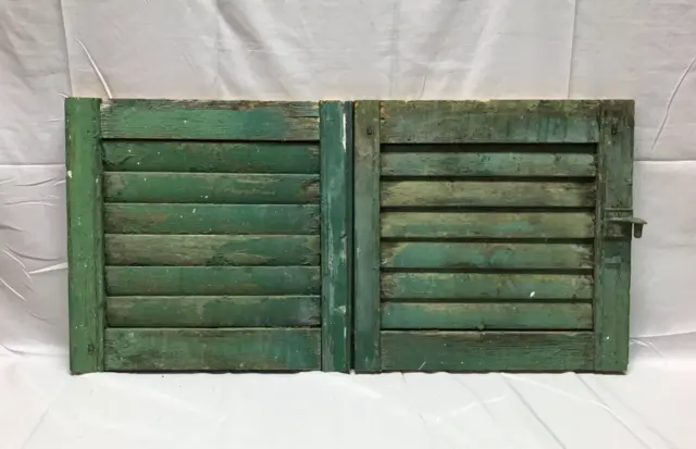 Pair VTG Shabby 15x16 Green Antique House Wood Window Shutters Old 860-23B