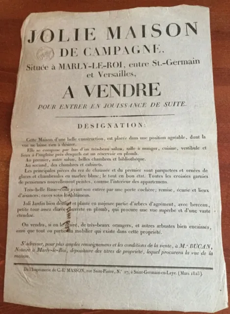 Notaire / Vente Notariale Affiche Vente Maison De Campagne Marly-Le-Roi Be 1823