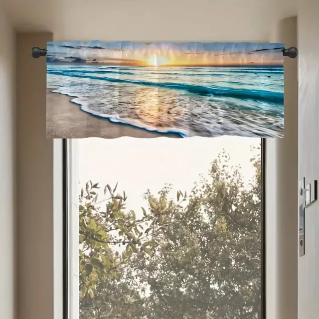 Beach Shore Ocean Waves Sunrise Rod Pocket Window Valance, Modern, 54" x 18"-NEW 3