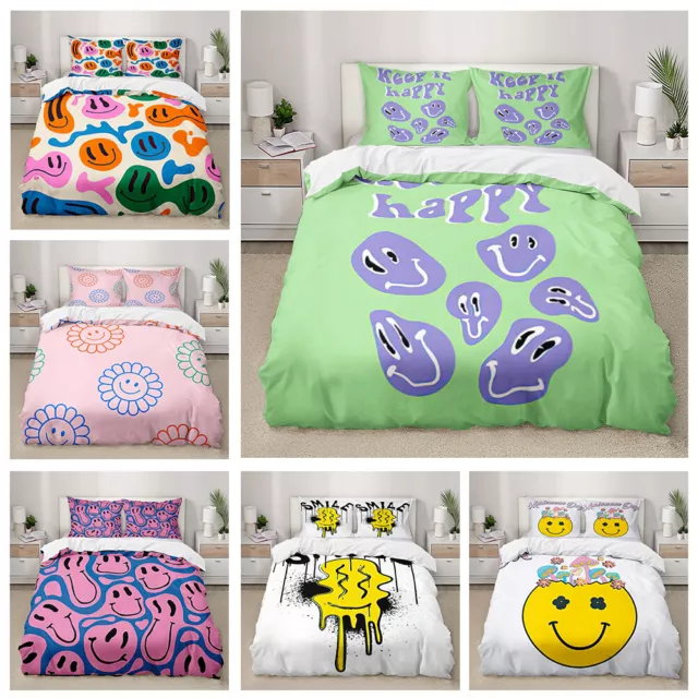 Quilt Duvet Doona Cover Funny Smiley Face Bedding Set Single Double Queen