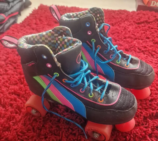 Rio Roller Skates / Quad Wheels - Black & Neon Multi Coloured / Uk Size 5