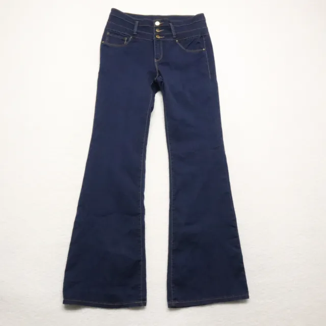 Tinseltown Women's Size 10 Blue Flare Leg Dark Wash Cotton Blend Stretch Jeans