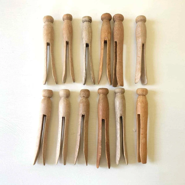 12 alfileres redondos de ropa de madera vintage redondeados decoración de lavandería granja