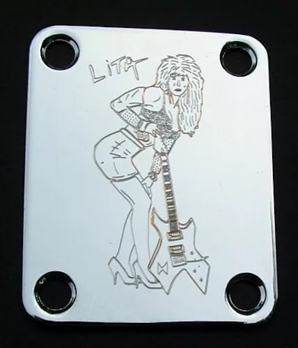 GUITAR NECK PLATE - Engraved Etched - LITA FORD Runaways - CHROME