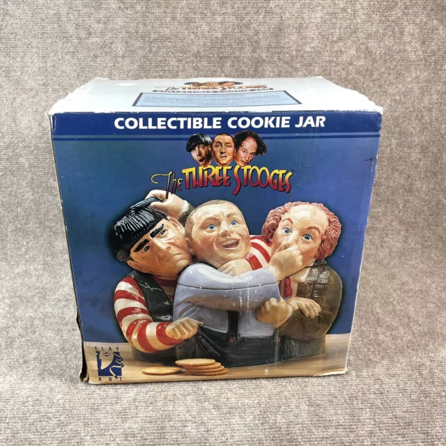 THREE STOOGES Vintage 1997 9.5" Cookie Jar Hand Painted by Clay Art Original Box