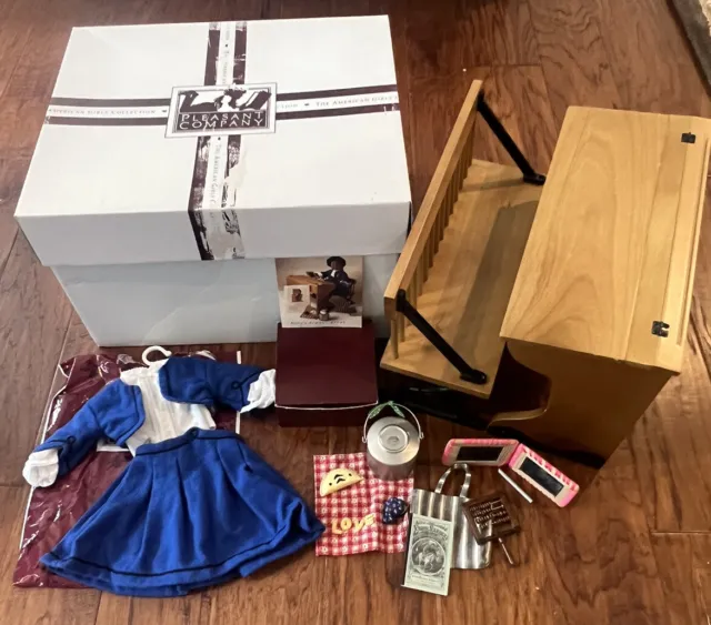 American Girl Doll Addy School Story - Desk, Bench, Bag, Lunchbox, Outfit