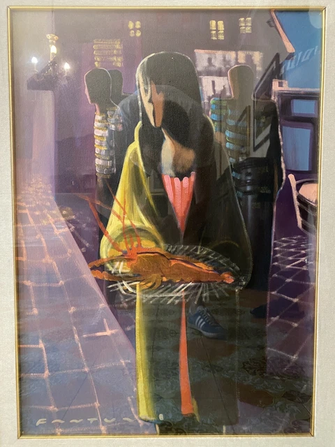 Quadro Eliano Fantuzzi - Donna con Aragosta - Olio su Tela