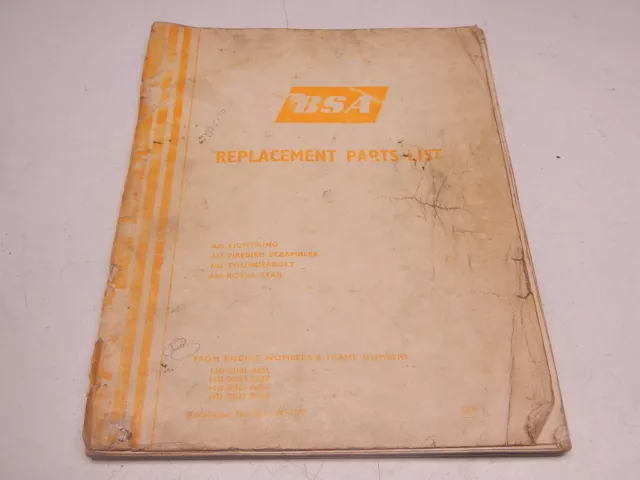 1970 BSA Replacement Parts List A65 Lightning Firebird Scrambler Thunderbolt A50