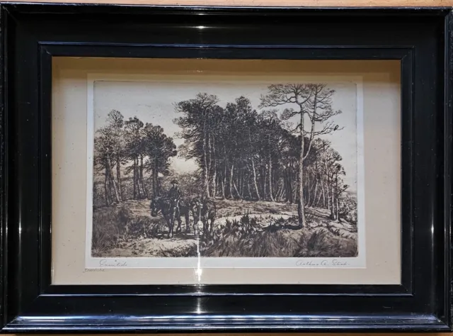 Antique Arthur A Stead Eventide proof etching signed pencil Ebonised Frame