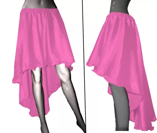 Women Casual Satin Pink Asymmetrical Skirt Steampunk Skirt High Low Skirt S6