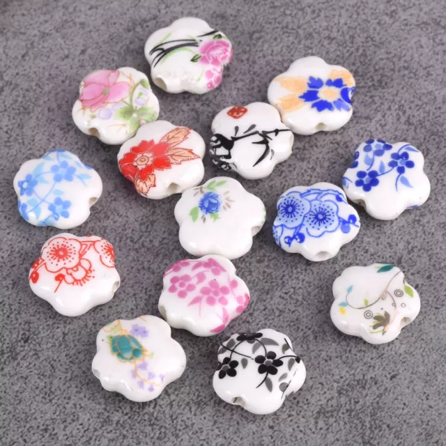 10 stück 15x6mm Blume Form Lose Weiß Porzellan Keramik Perlen - Blume Muster