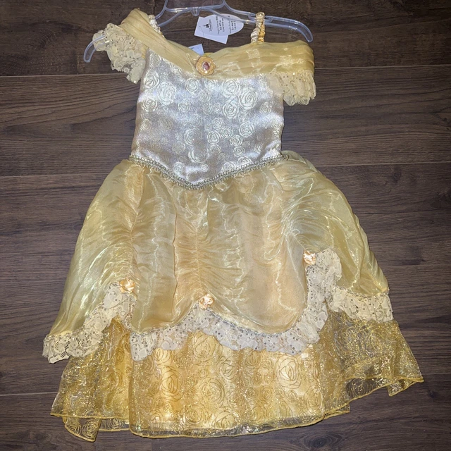 Disney Parks Deluxe Belle Costume Yellow Gold Gown Dress Child Size Small 5/6