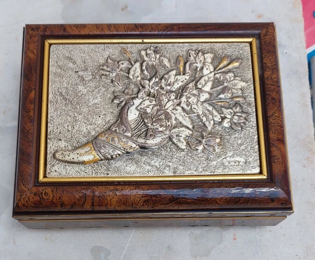 Scrigno Portagioie in legno e argento 925 scatola cofanetto design 13x16x6 Cm