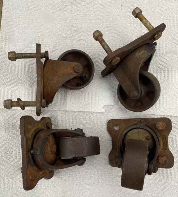 4 BASSICK 3" Swivel Caster Wheels #379. Heavy Duty Industrial Cast Iron. VTG.