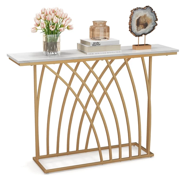 MODERN CONSOLE TABLE Faux Marble Narrow Entryway Hallway Table Accent