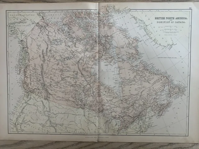 1882 British North America Canada Original Antique Colour Map By W.g. Blackie