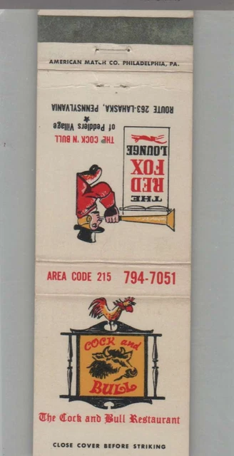 Matchbook Cover - Fox - Cock & Bull Restaurant Lahaska, PA