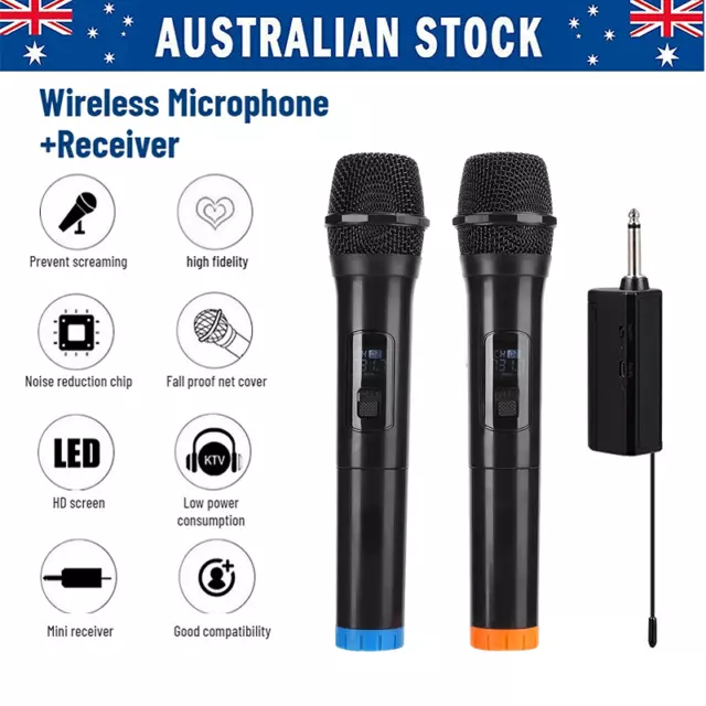 2X Wireless Microphone Handheld Cordless Professional Mic Karaoke Receiver Black