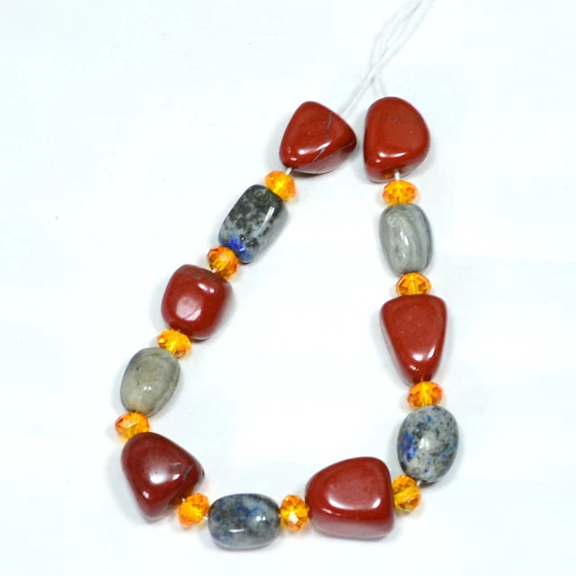 158.80 Ct Natural Lapis, red jasper tumble & ball Gemstone beads 9 inch Line