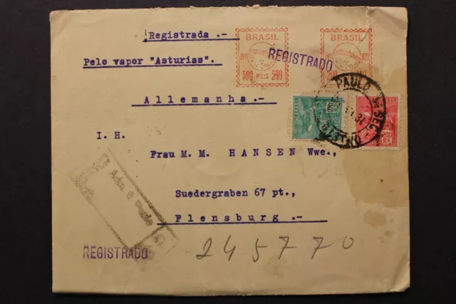 Brasile, lettera R 1931 con imbroglione e marchi a Flensburg - 511908