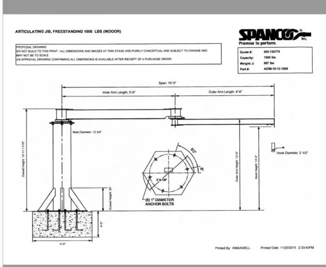 Spanco 1/2 Ton Articulating Jib Crane