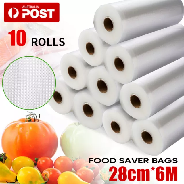 10x Vacuum Food Sealer Roll Bags 6m x 28cm Saver Seal Storage Heat Commercial OZ