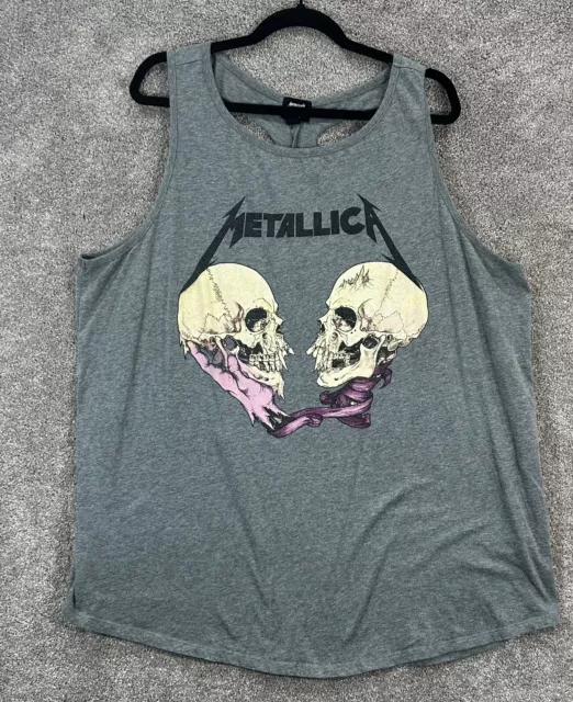 Camiseta sin mangas Metallica para mujer 3X gris calaveras dobladillo curvo ranuras