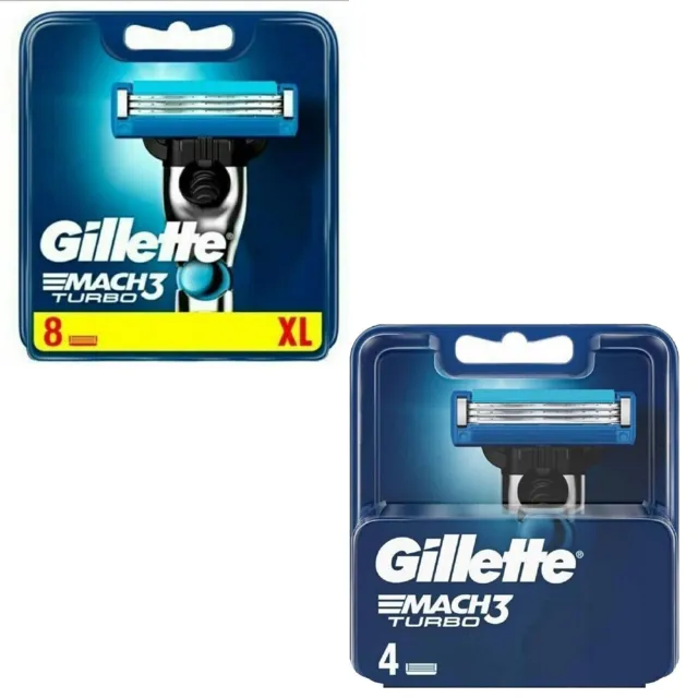 Gillette Mach 3 Turbo Rasierer für Herren 4, 8, 12, 16, 20, 24 Original Klinge Minen